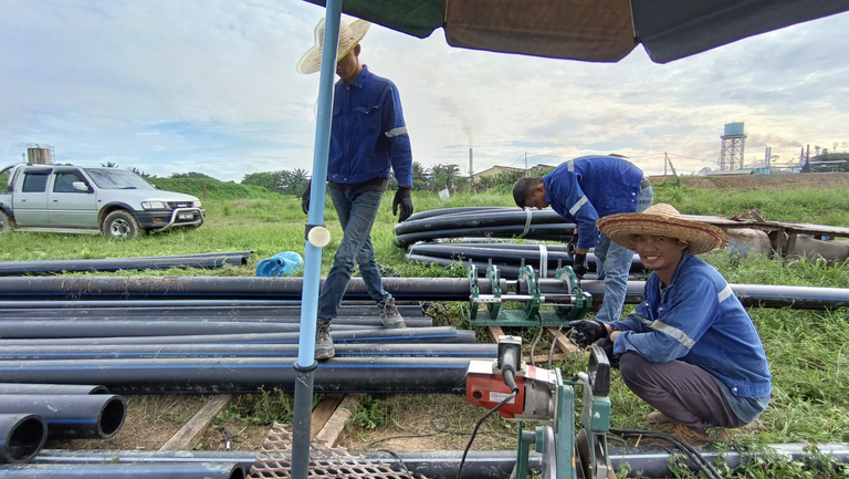 Piping work on site